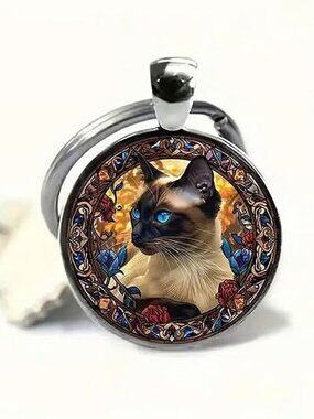 Stainless Steel SIAMESE CAT Keyring Keychain Accessory
